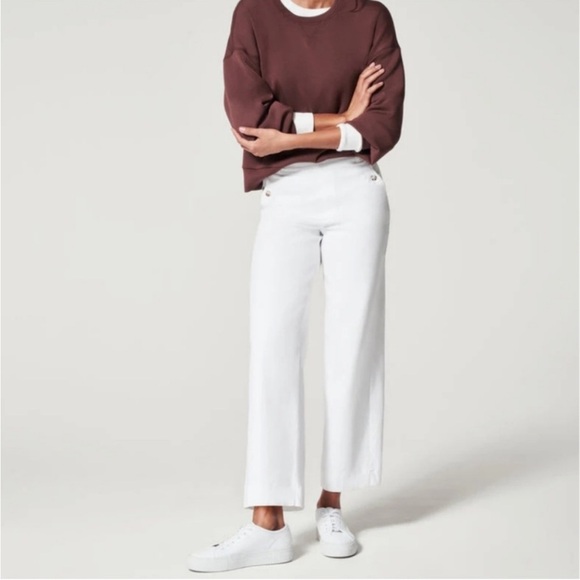 Spanx Stretch Twill Pull On Cropped Pant White Wide Leg Women’s Size Medium - Picture 1 of 10